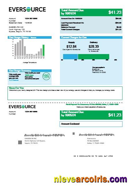 USA Eversource gas business utility bill, good for address prove
